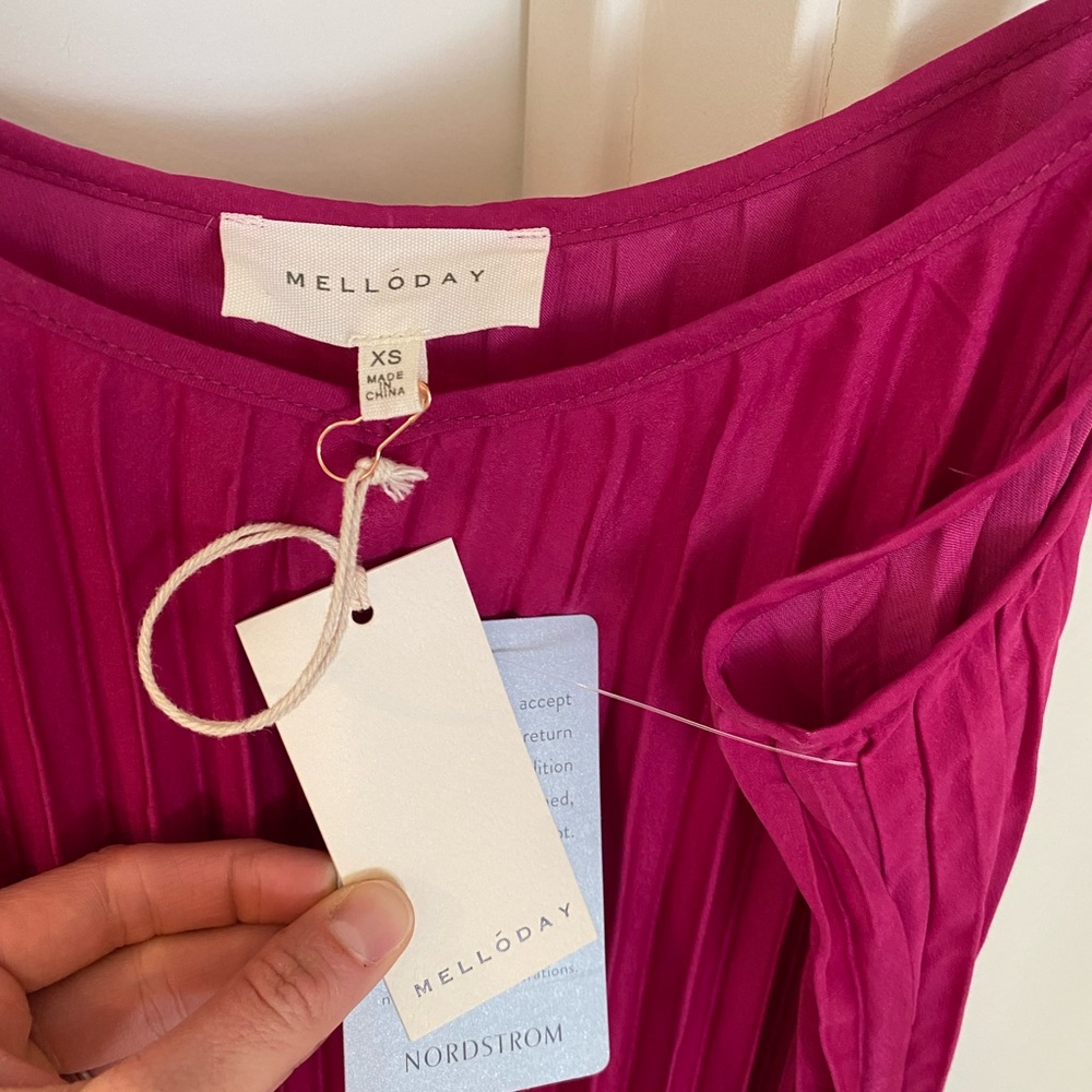 Melloday pink pleated midi dress, size XS, new with tags